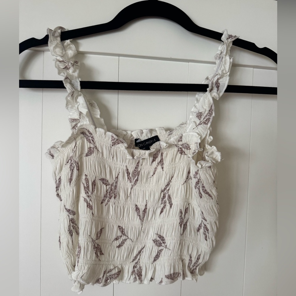 Chic White and Brown Textured Top